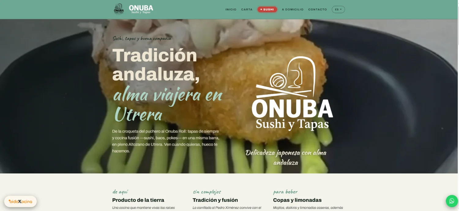 Web de Onuba Sushi y Tapas, restaurante en Utrera, diseñada por EMCWEB